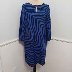 Tahari Arthur S Levine Blue Black Swirl Print Keyhole Shift Dress Women's Size 6